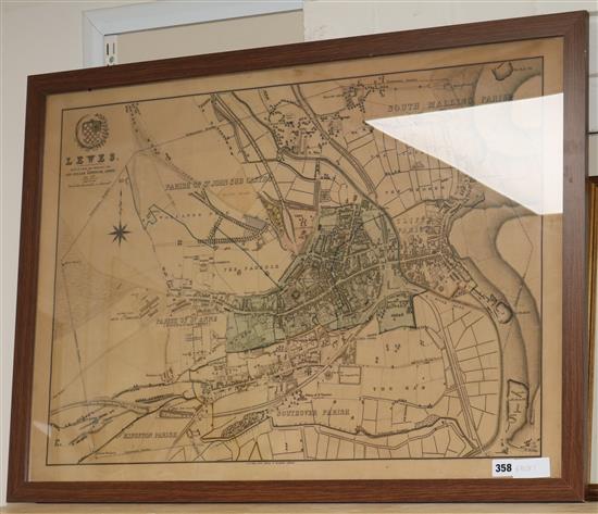 George Fuller, lithograph, Map of Lewes in 1877, 58 x 82cm